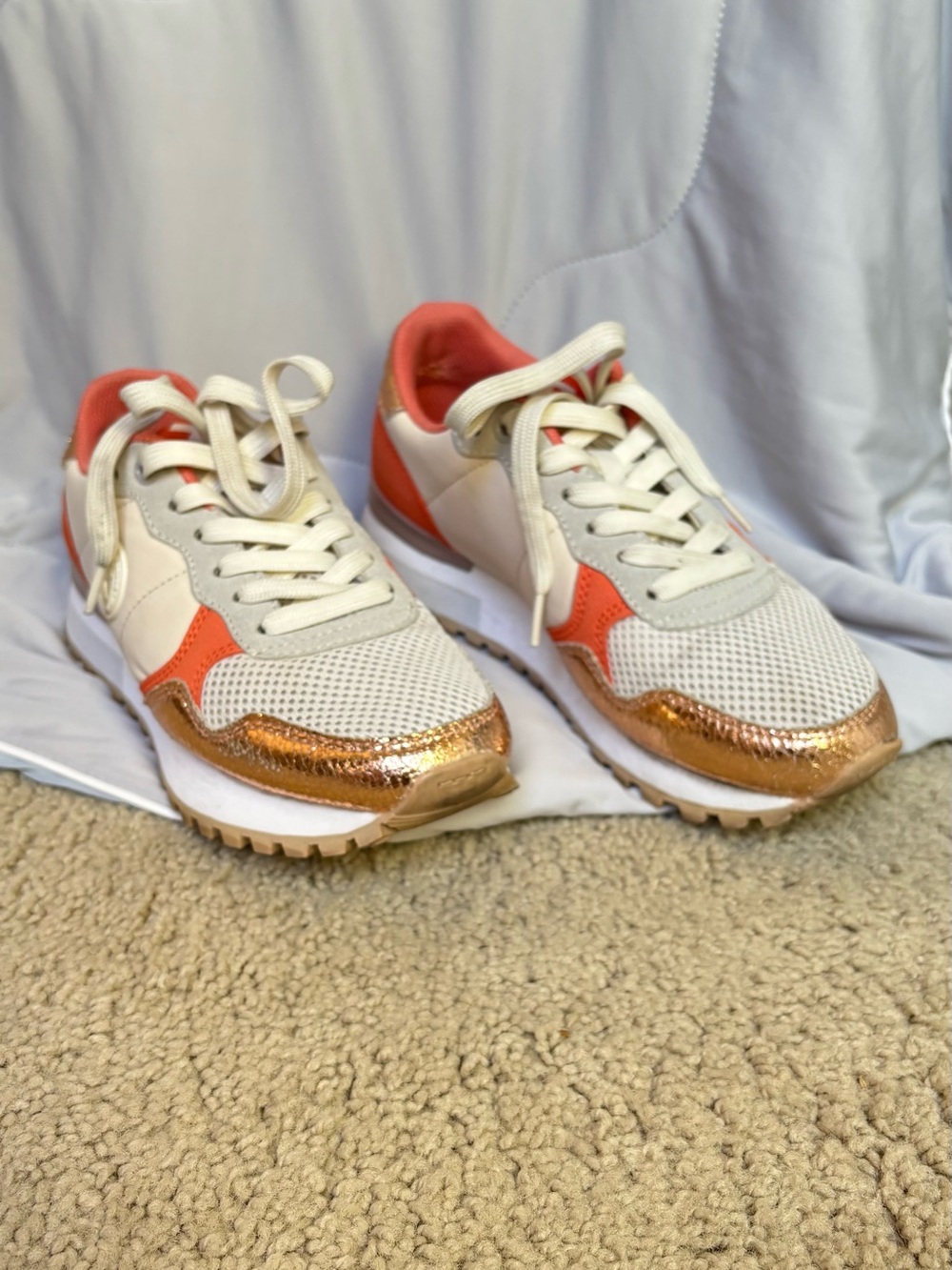 Women’s Cream and Coral Sneakers with Metallic Rose Gold Accent